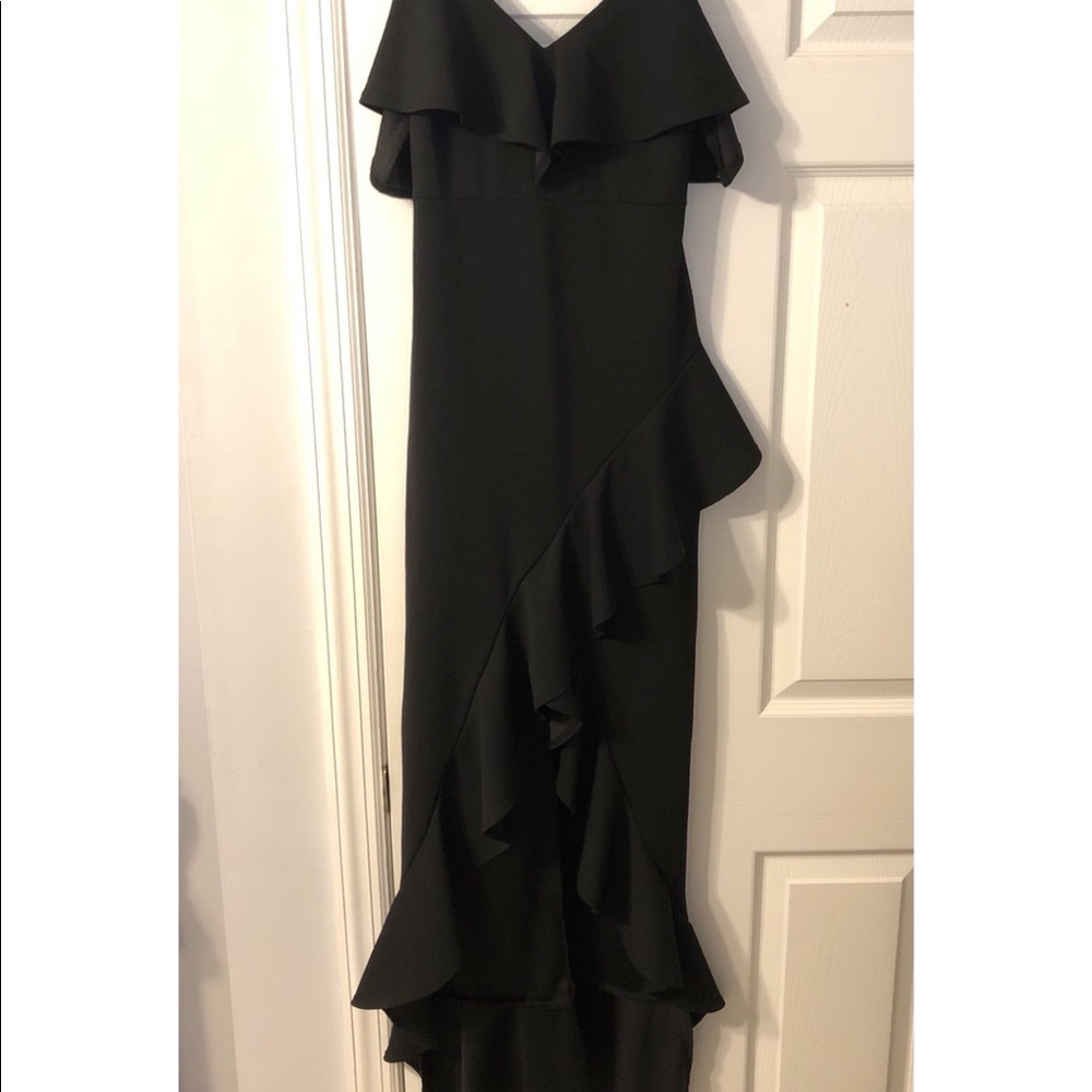 Black- High-low ruffle bottom dress